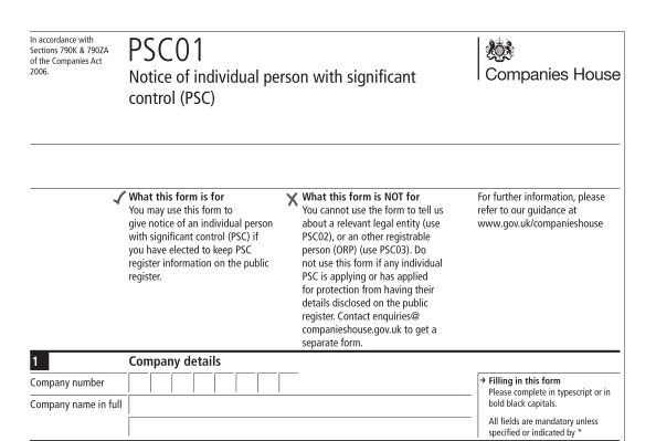 Form PSC01 Form PSC01
